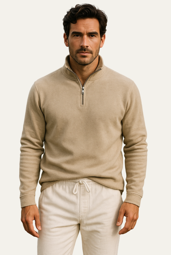 VogeLuxe | Men’s Textured Quarter Zip Stand Collar Pullover