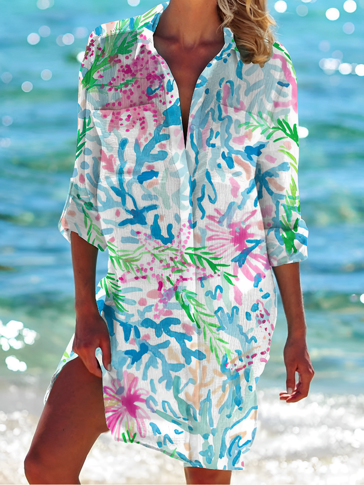 Stylish Women's Classic Button-Down Shirt with Floral Prints