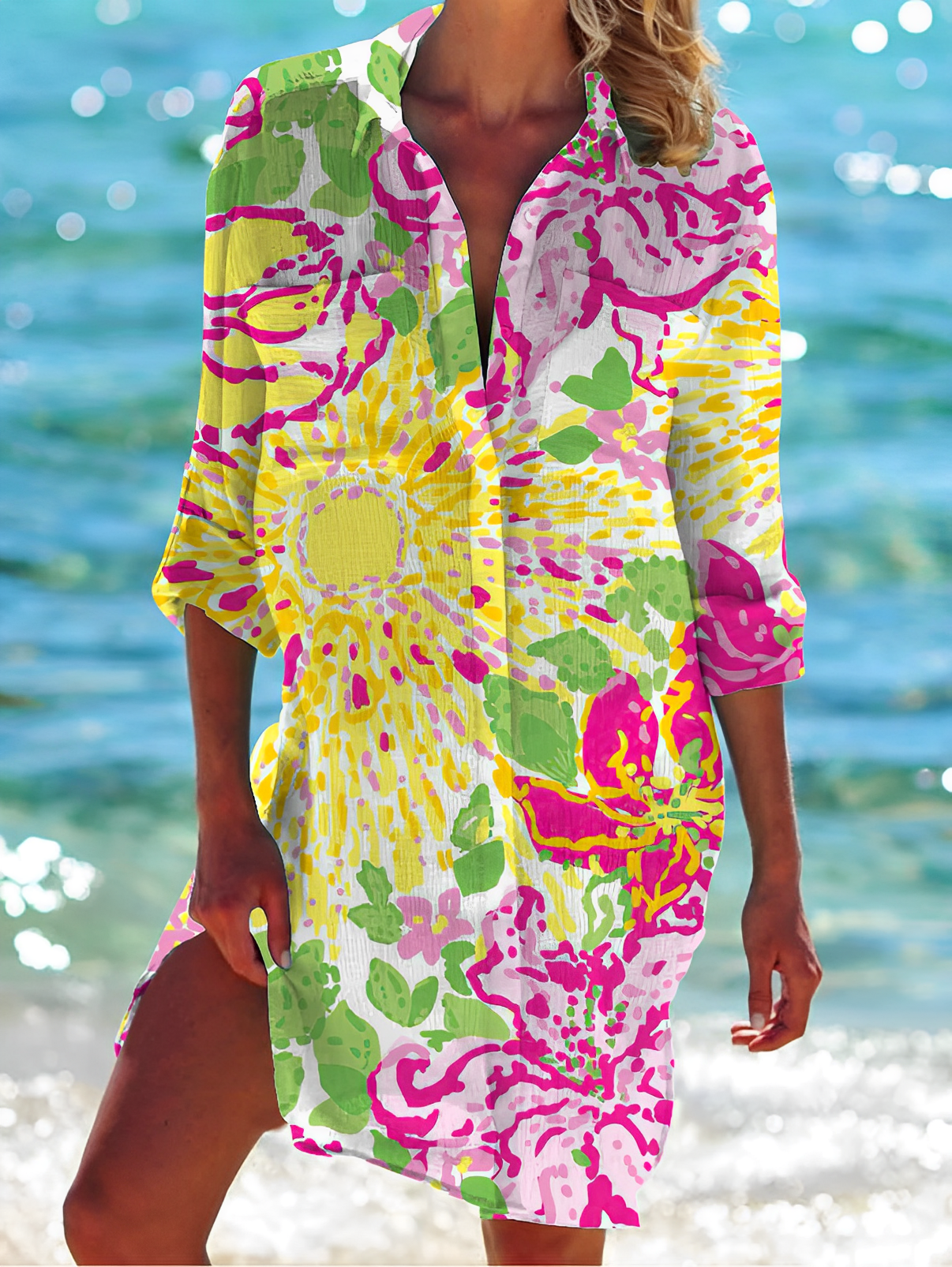Stylish Women's Classic Button-Down Shirt with Floral Prints