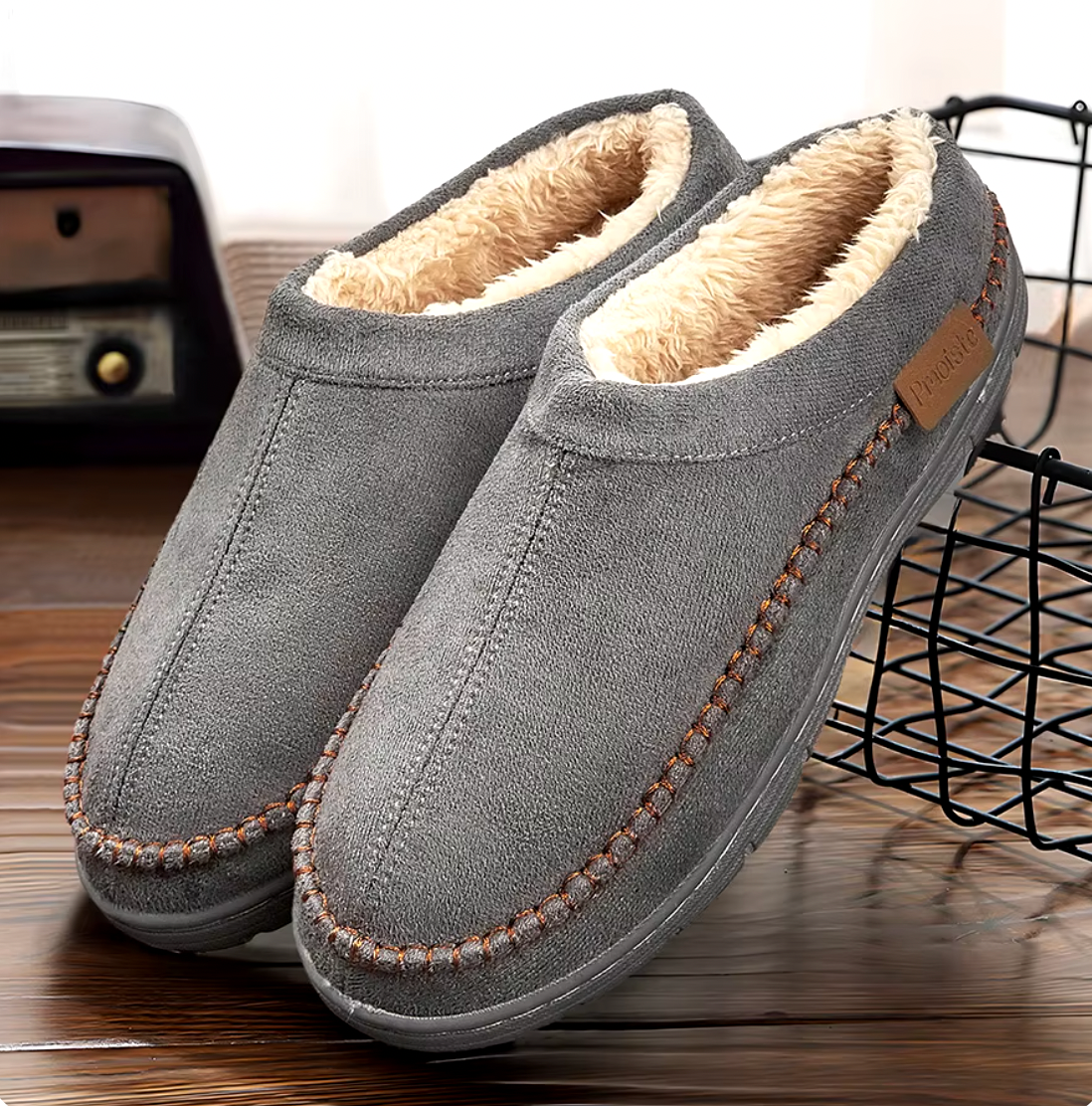 Cozy Men's Fuzzy Slippers with Grip Soles - VogeLuxe