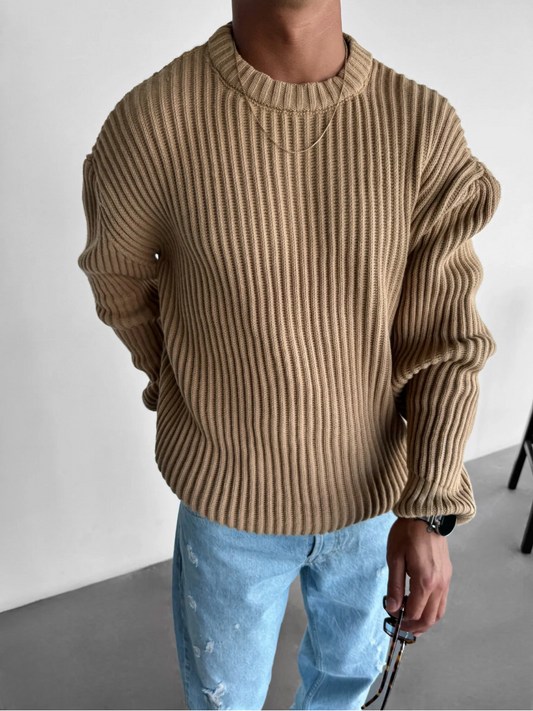 Big Fit Chunky Knit Brown Winter Sweater - VogeLuxe