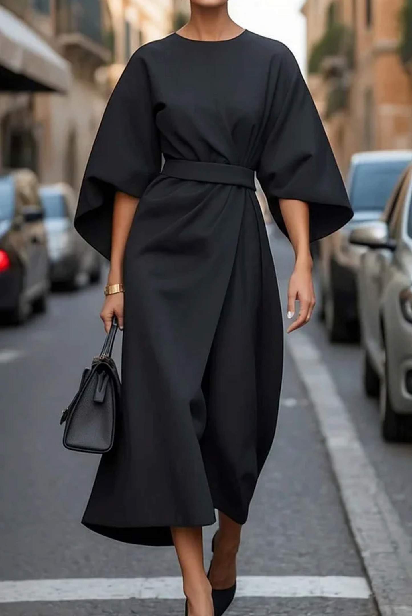 Beautiful Floral Dress with Bell Sleeves and Sash
