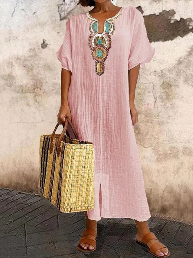 Loose Fit Beach Maxi Dress with Boho Style