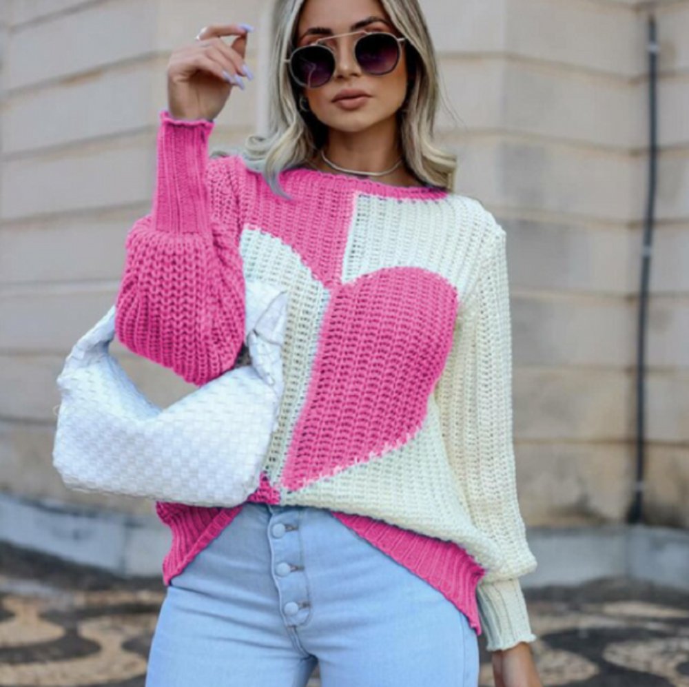 Women's Cozy Heart Pattern Sweater