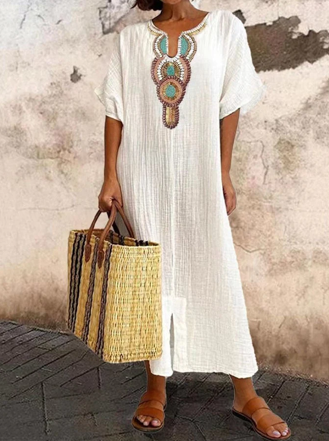 Loose Fit Beach Maxi Dress with Boho Style - VogeLuxe