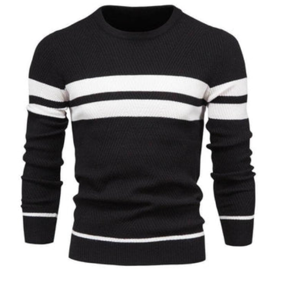Cozy Men's Winter Striped Crew Neck Sweater - VogeLuxe