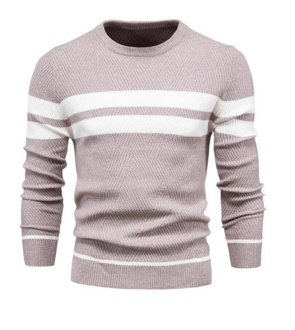 Cozy Men's Winter Striped Crew Neck Sweater