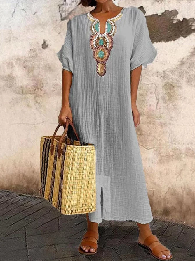 Loose Fit Beach Maxi Dress with Boho Style