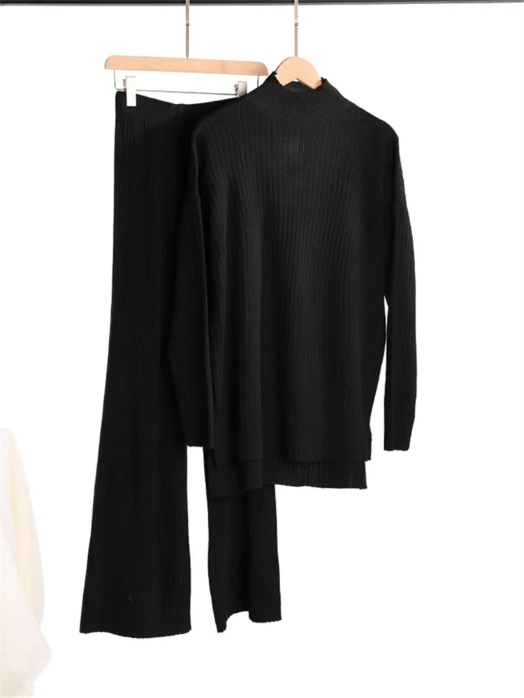 Cozy Women's Sweater Turtleneck Jumpsuit Set