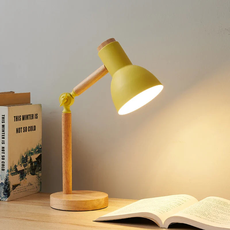 Rustic Wooden Table Lamp | Adjustable Desk Light