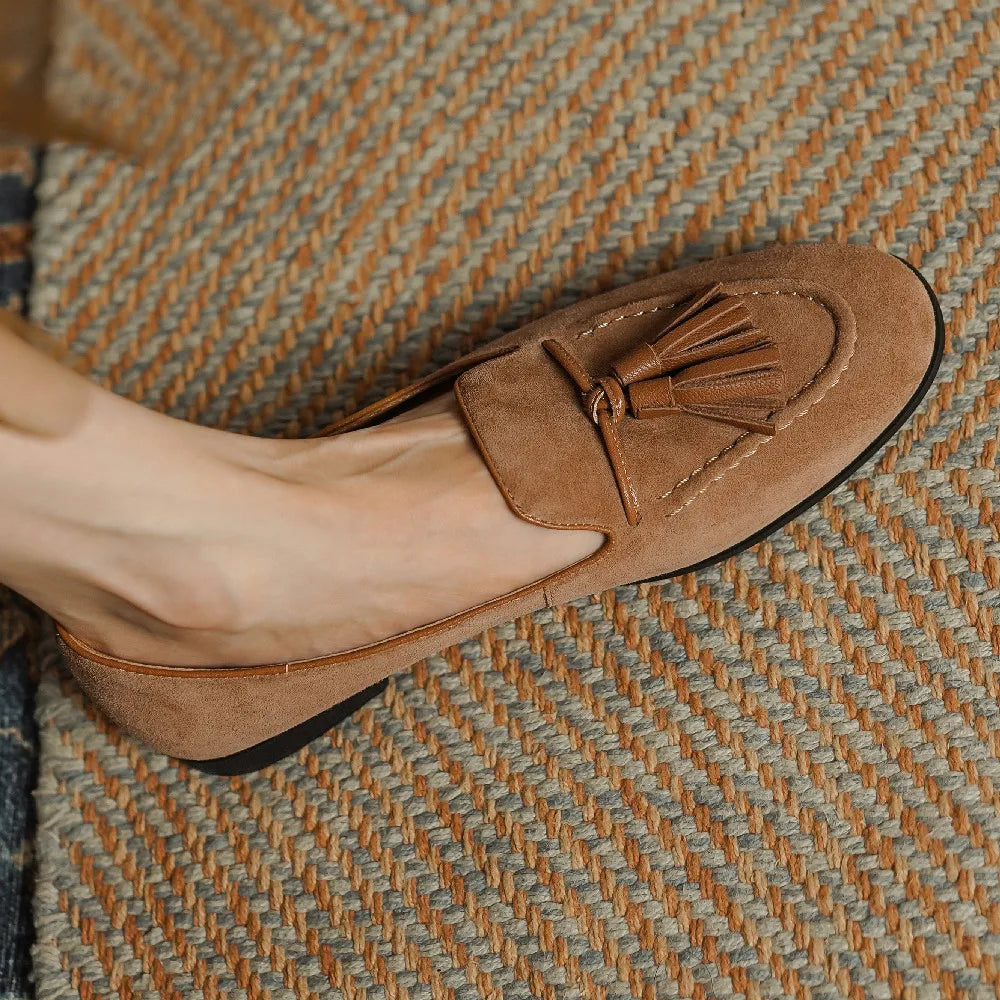 Soft Leather Fringe Ballet Flat Shoes