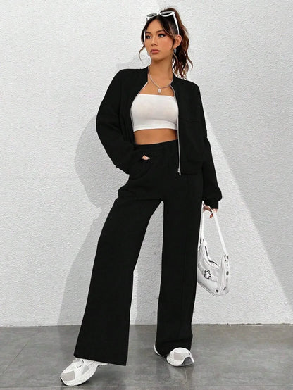 Ladies Cozy Tracksuit with Zip Jacket and Trousers