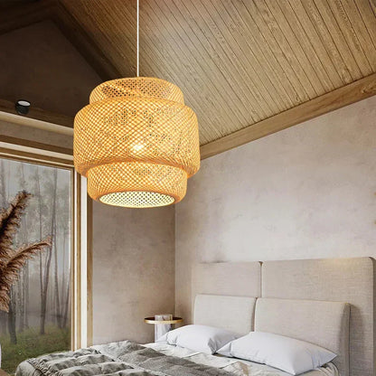 Natural Bamboo Hanging Lamp Handmade Asian Style - VogeLuxe