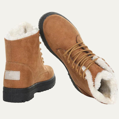 VogeLuxe | Women’s Suede Look Lace Up Ankle Boots with Faux Fur Collar