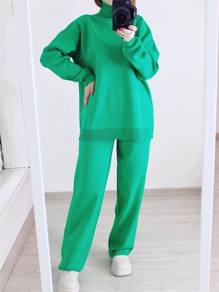 Cozy Women's Sweater Turtleneck Jumpsuit Set