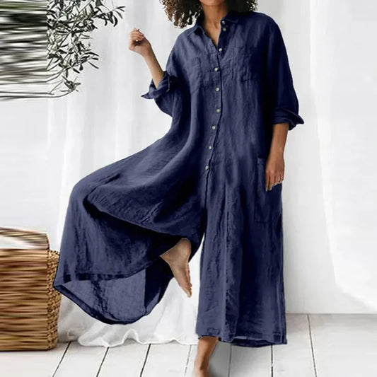 Women's Classic Flowy Maxi Dress with Front Buttons - VogeLuxe