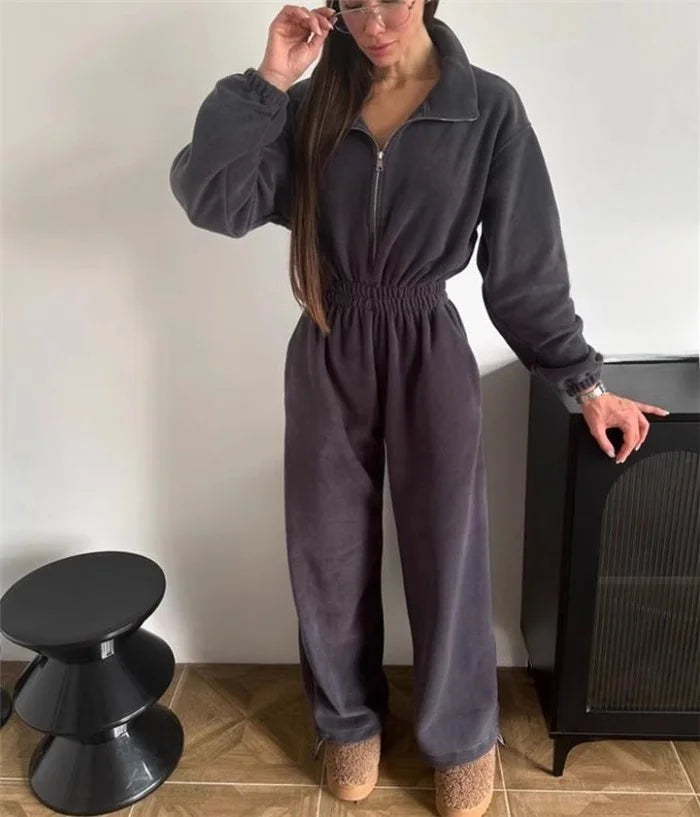 Ladies' Zip Up Hooded Jumpsuit Outfit