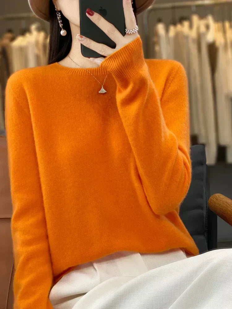 Cozy Crew Neck Women's Merino Wool Pullover Sweater