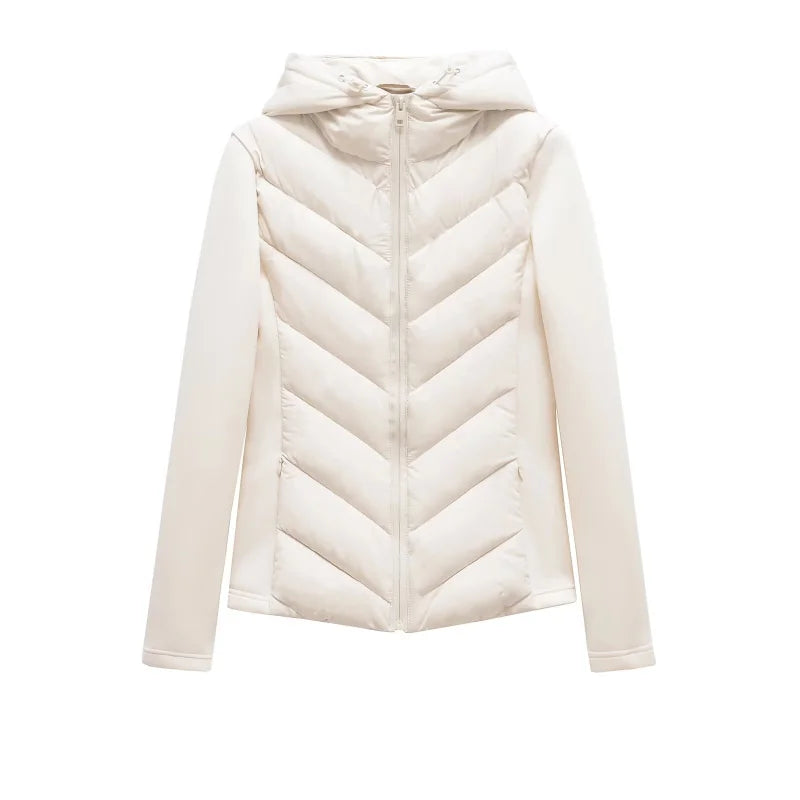 Ladies' Quilted Hooded Cotton Coat with High Collar