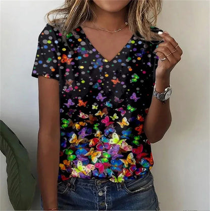 Classic Floral Relaxed Fit V-Neck T-Shirt