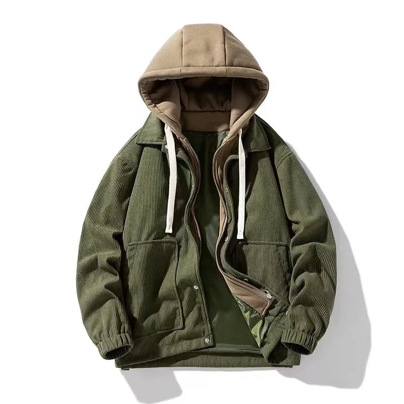 Comfy Large Corduroy Hooded Street Jacket