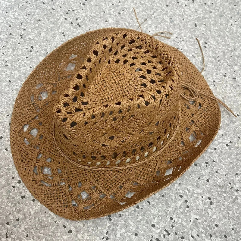 Rustic Summer Cowboy Hat with Wooden Beads