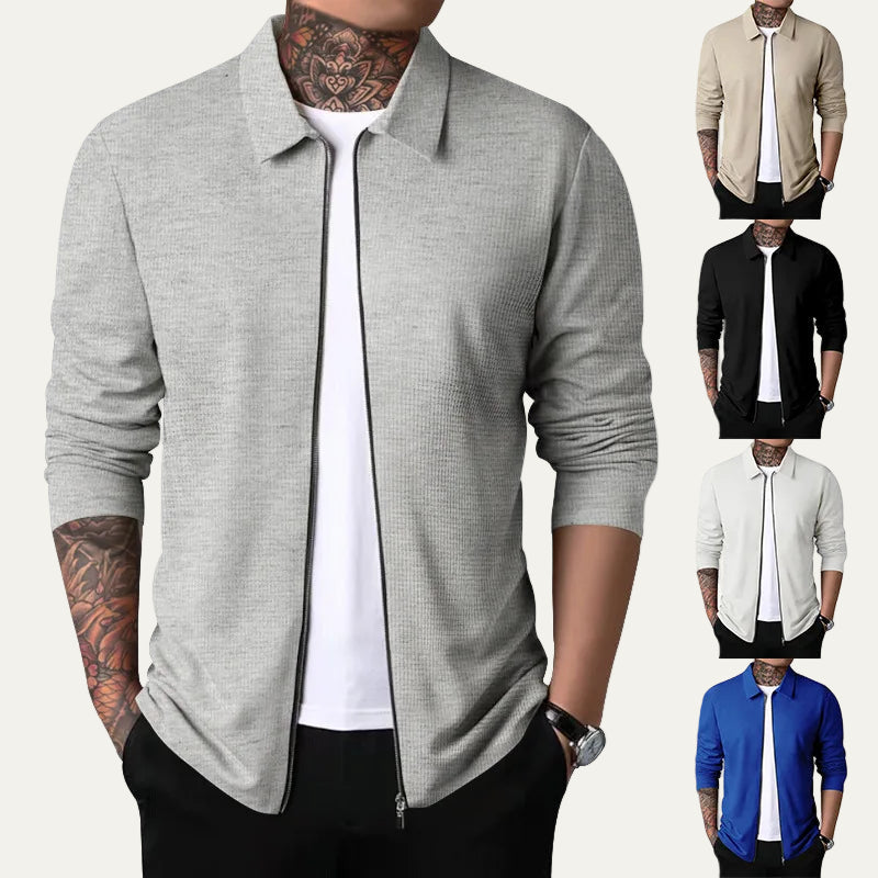 VogeLuxe | Men’s Textured Zip Up Collared Jacket