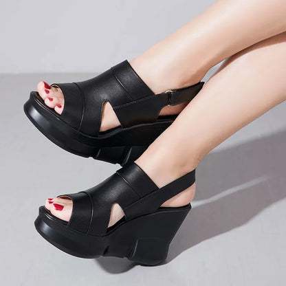 Ladies Leather High Heel Sandals - VogeLuxe