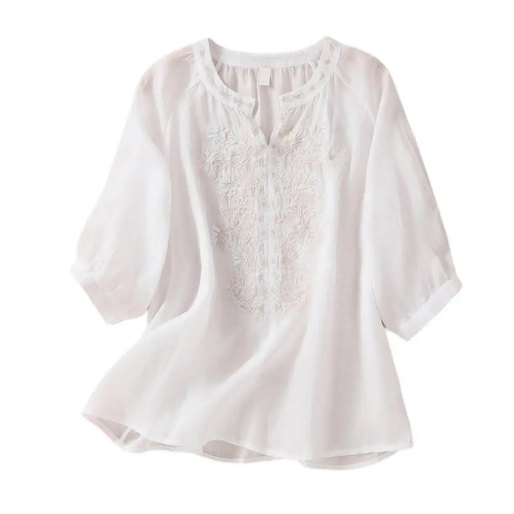 Relaxed Fit Floral Cotton Women's Blouse
