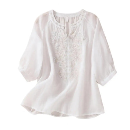 Relaxed Fit Cotton Blend Women's Blouse