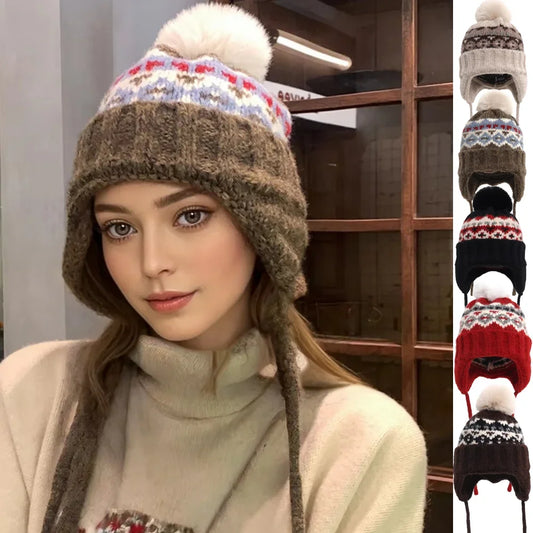 Warm Women's Knit Hat with Fur Pom Pom - VogeLuxe