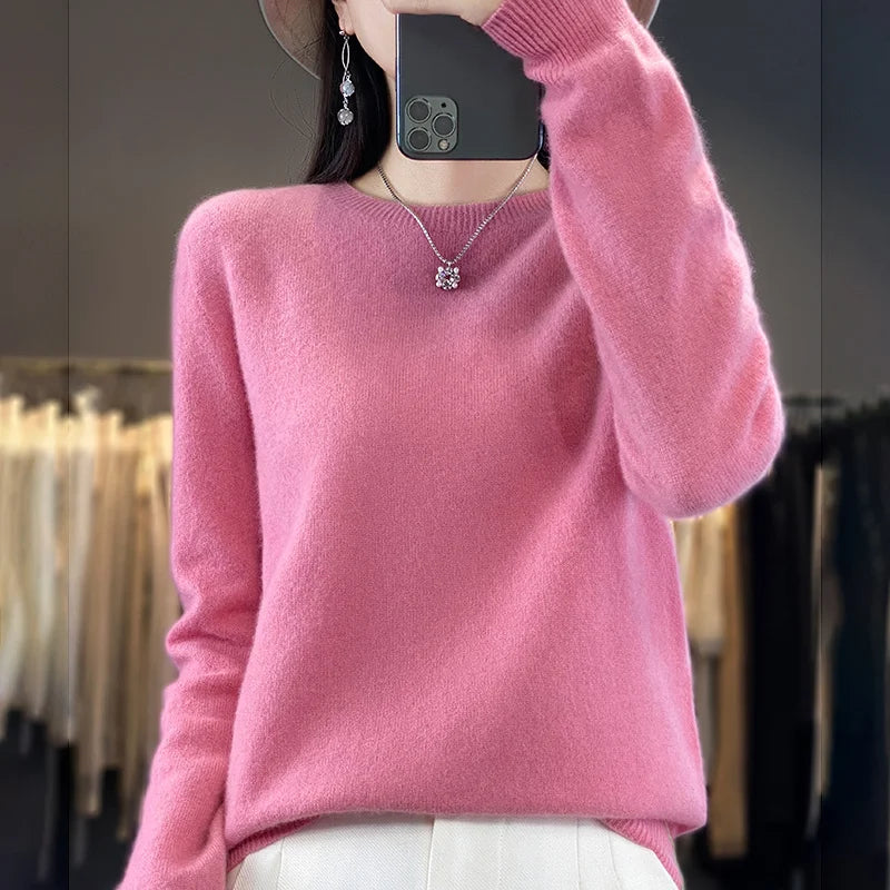 Soft Merino Wool Crew Neck Winter Sweater For Women