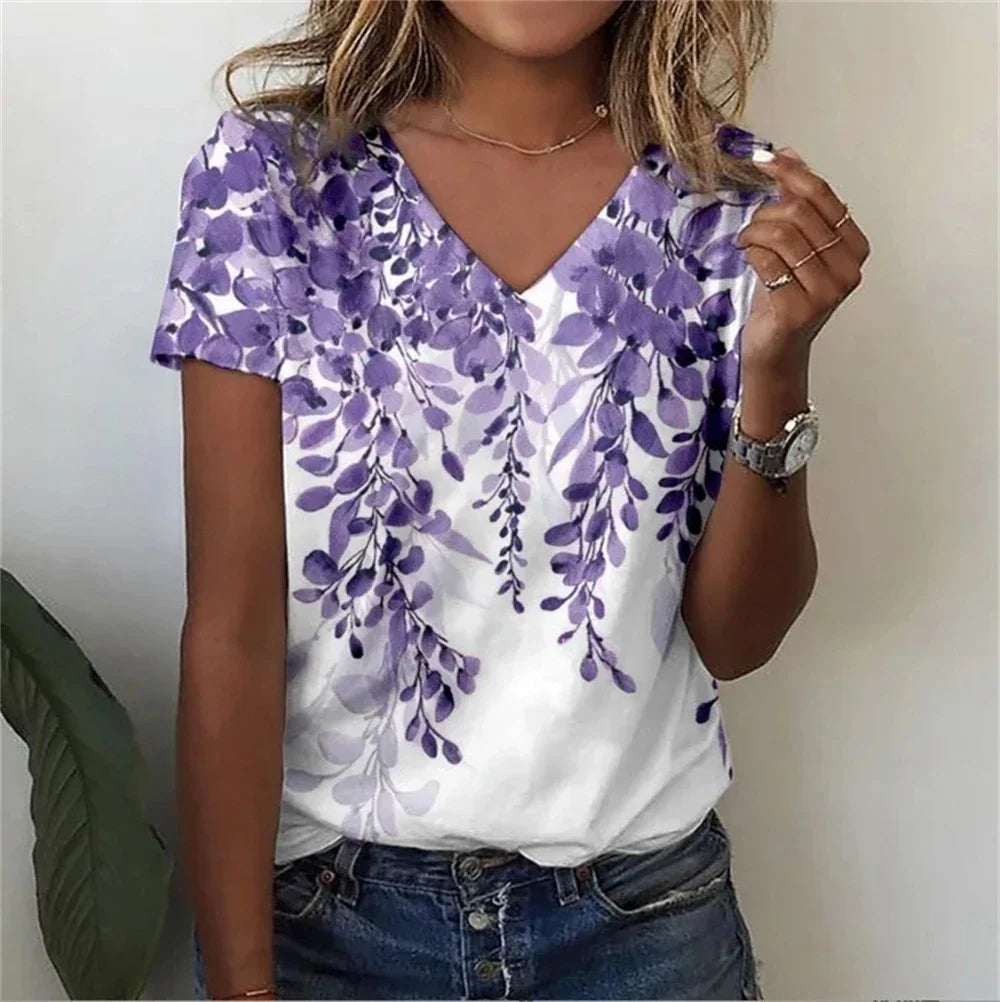 Classic Floral Relaxed Fit V-Neck T-Shirt
