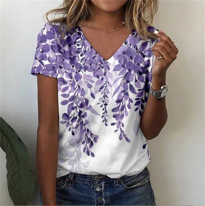 Classic Floral Relaxed Fit V-Neck T-Shirt