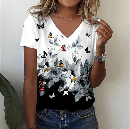 Classic Floral Relaxed Fit V-Neck T-Shirt