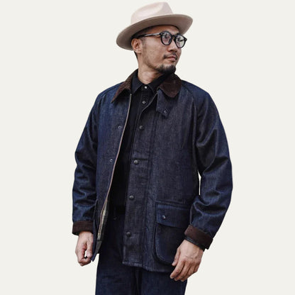 VogeLuxe | Men’s Utilitarian Denim Work Jacket with Corduroy Collar