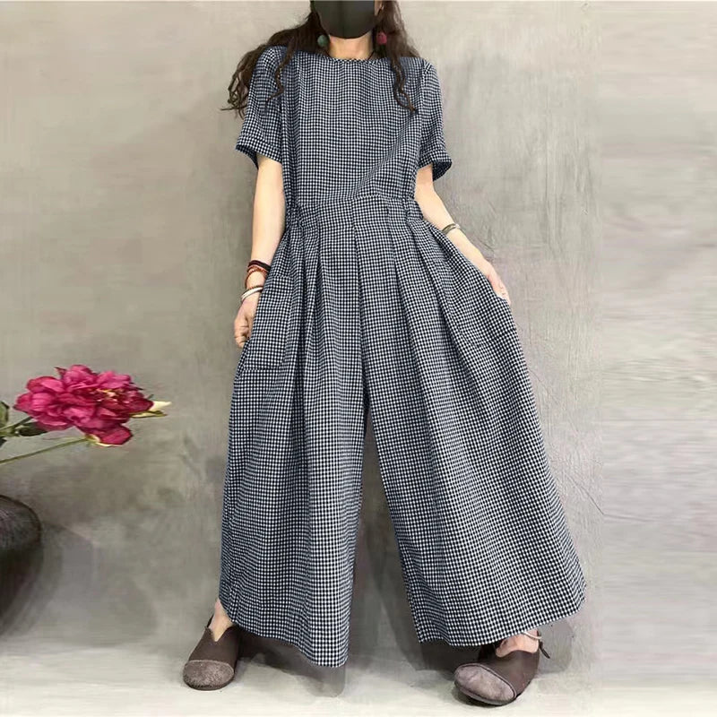 Floral Loose-Fit Jumpsuit - Elastic Waist Summer Romper