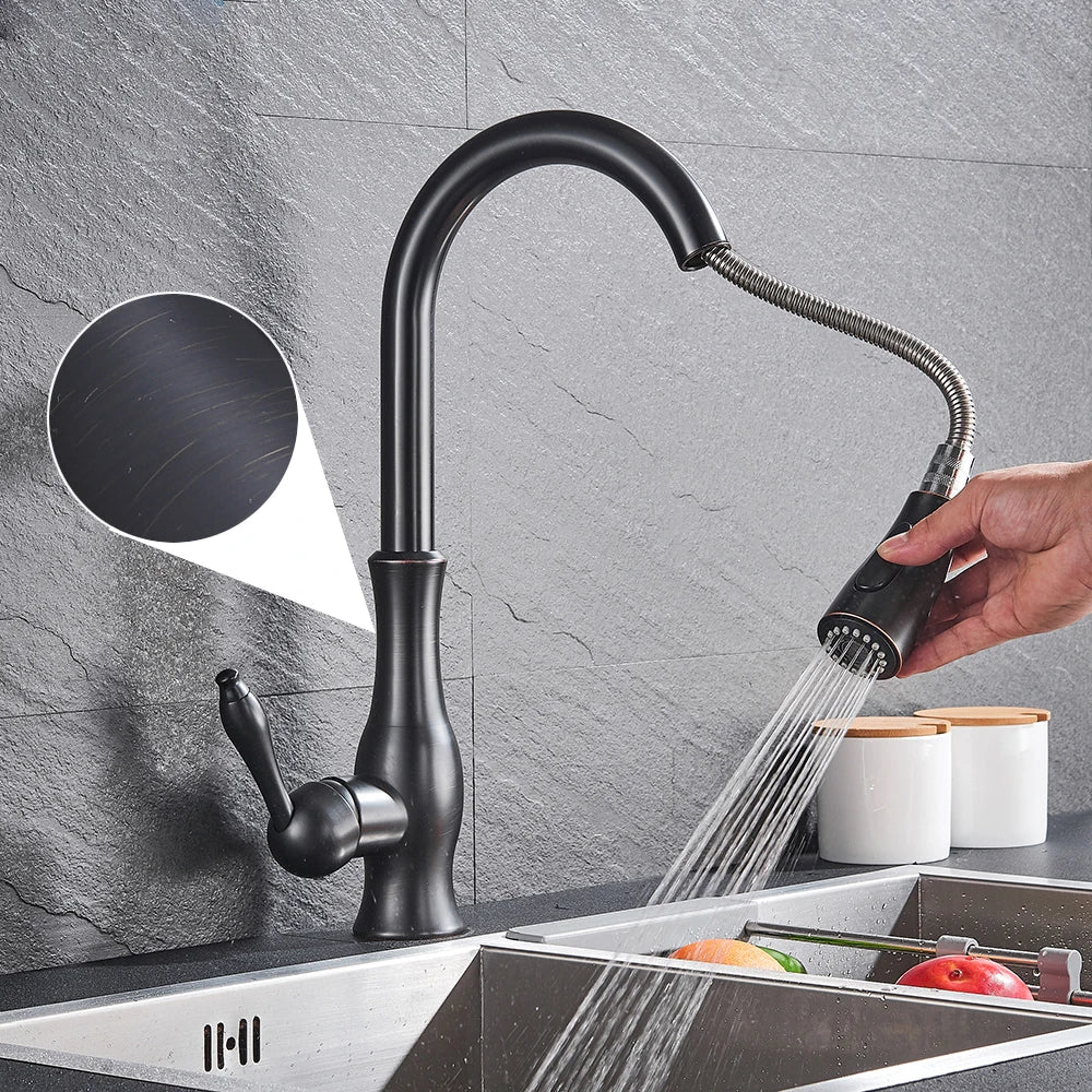 Shine Gold Kitchen Faucet With Pull Out Spray