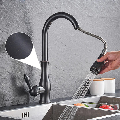 Shine Gold Kitchen Faucet With Pull Out Spray