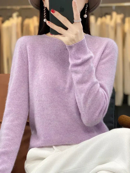 Soft Merino Wool Crew Neck Winter Sweater For Women