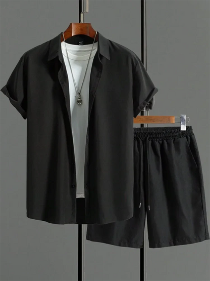 Relaxed Fit Hawaiian Shirt and Shorts Set for Men