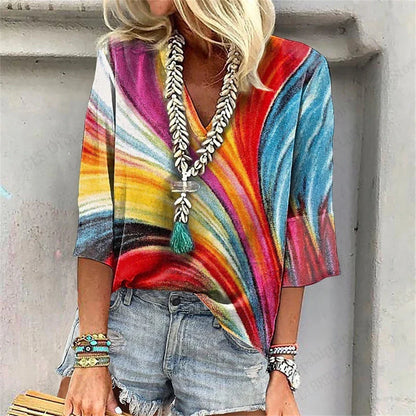 Relaxed Fit Floral V-Neck T-Shirt for Women