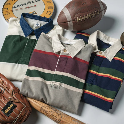 Classic Collegiate Striped Long Sleeve Polo Shirt - VogeLuxe
