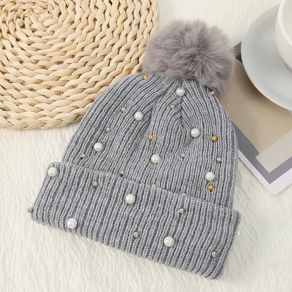 Sparkly Stone Pom Pom Winter Hat