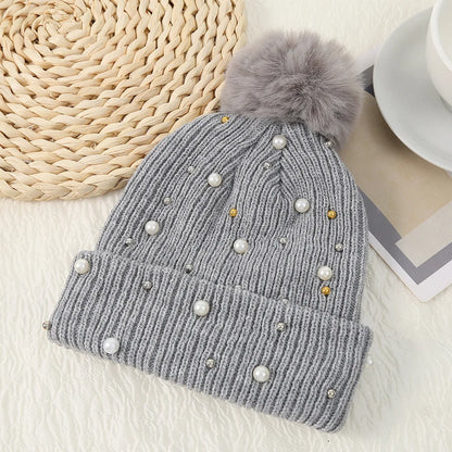 Sparkly Beaded Winter Pom Pom Hat