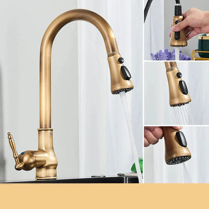 Vintage Brass 360 Kitchen Faucet With Dark Finish