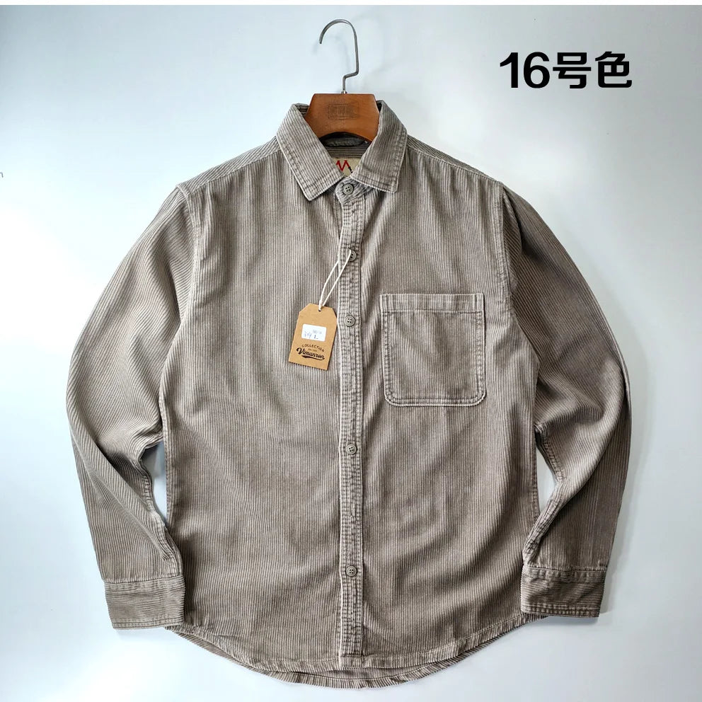 Classic Casual Corduroy Button Down Shirt for Men