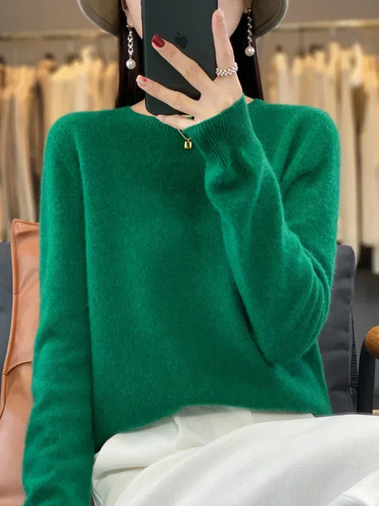 Soft Merino Wool Women's O Neck Winter Sweater