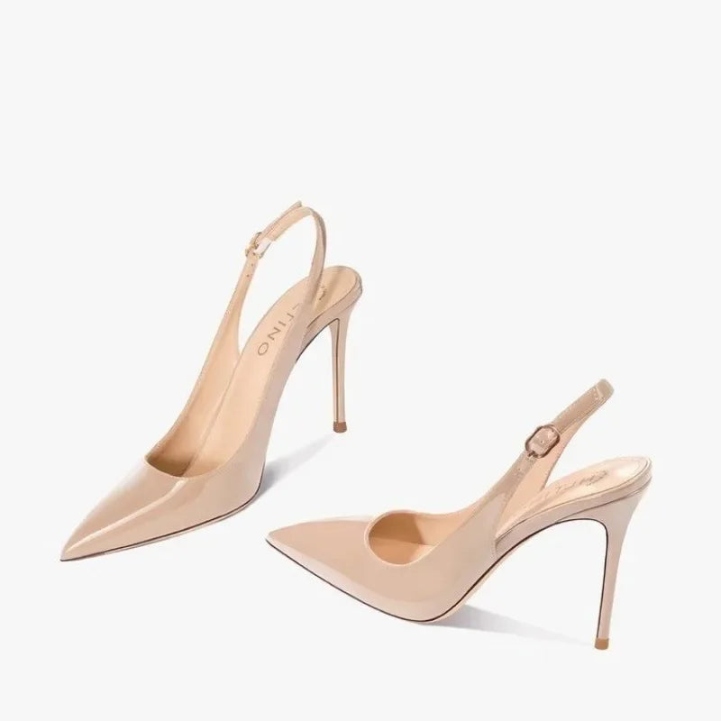 Shiny Buckle High Heel Sandals - VogeLuxe
