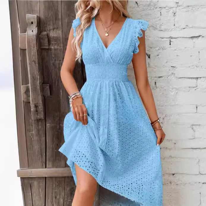 Sexy Lace V Neck Summer Midi Dress
